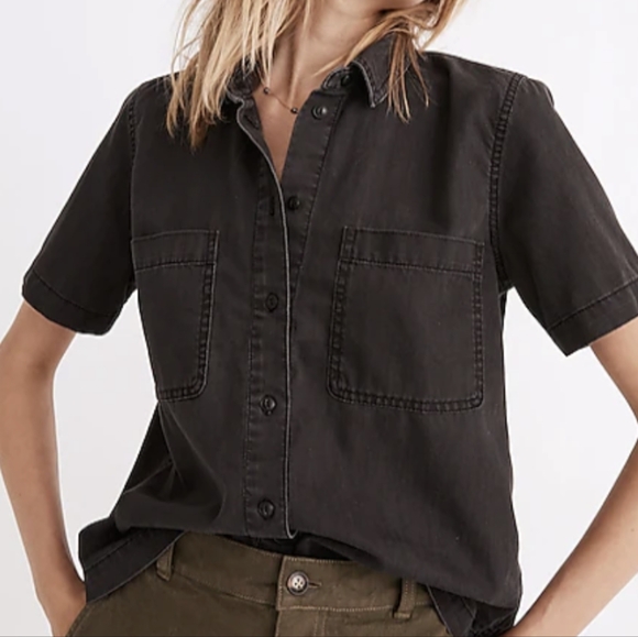 Madewell Lightweight Black Denim Short Sleeve Button Up Shirt Small - Picture 1 of 6